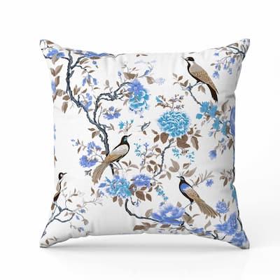 Flight of the Forest Indoor/Outdoor Reversible Throw Pillow White and Blue