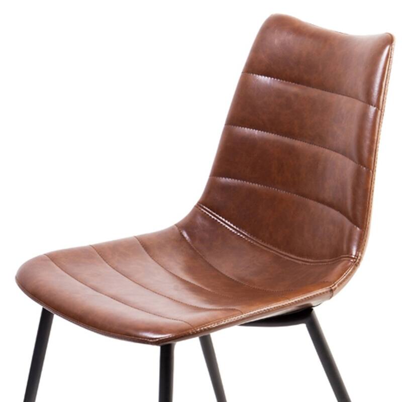 Brown Faux Leather Dining Side Chairs with Black Iron Legs Set of 2 - 17" L x 22” W x 32" H