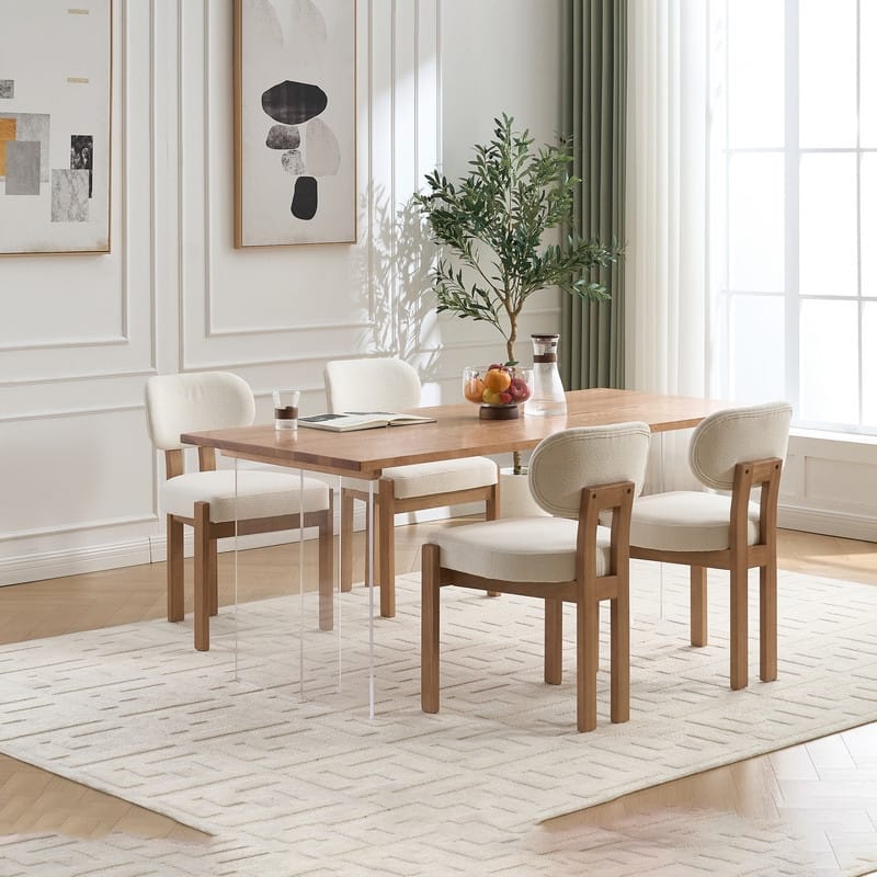 Wooden Dining Chairs Set of 2 Modern Fabric Upholstered Kitchen Chairs