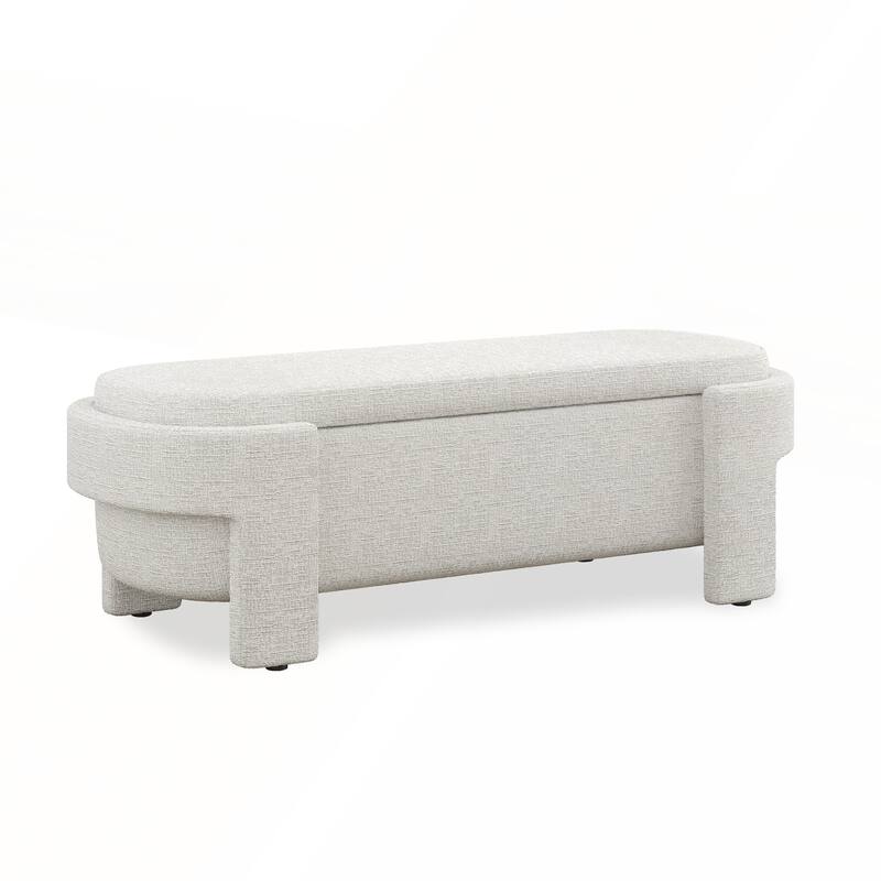 Linen Fabric Upholstered Bench with Large Storage Space