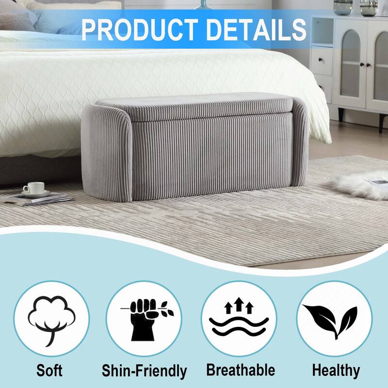 Bedroom Storage Ottoman End Bench with Safety Hinge