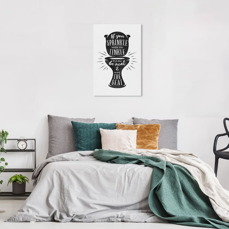 Wynwood Studio Canvas Bath and Laundry Toilet Sign Black and Modern & Contemporary Wall Art Canvas Print - 24 x 16