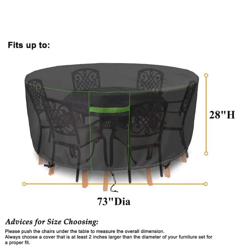 Black Polyester Patio Furniture Cover For Dining table (round) - 63"DIA x 28"H