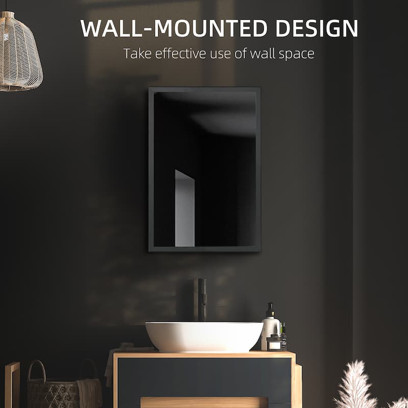Jet Black Stainless Steel Bathroom Mirror Cabinet with 3 Tier Shelves and Modern Wall Mounted Design