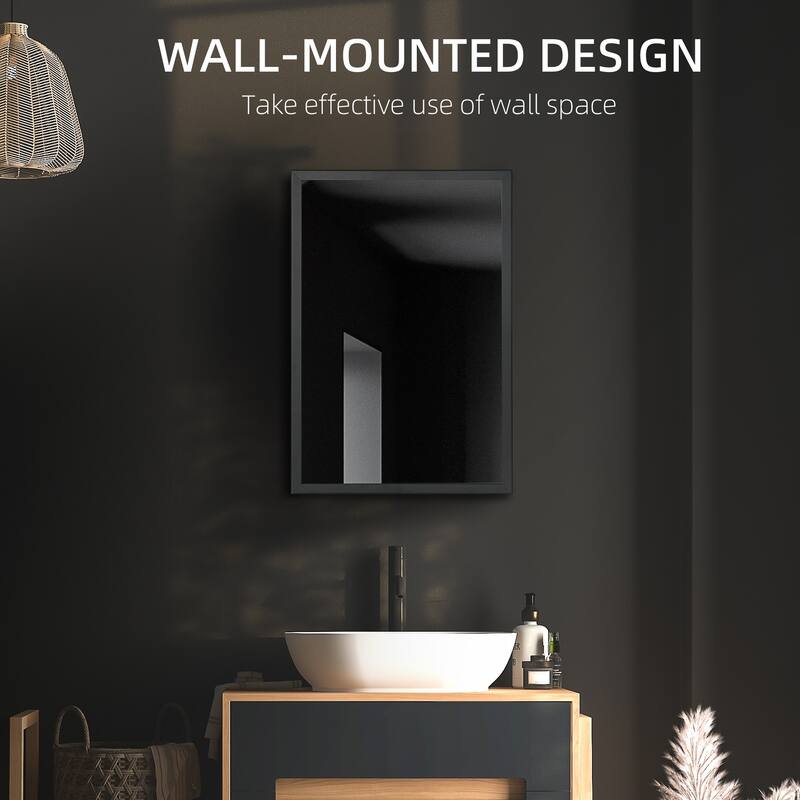 kleankin Wall-Mounted Medicine Cabinet with Mirror, Bathroom Mirror Cabinet with Single Door and Storage Shelves, Black