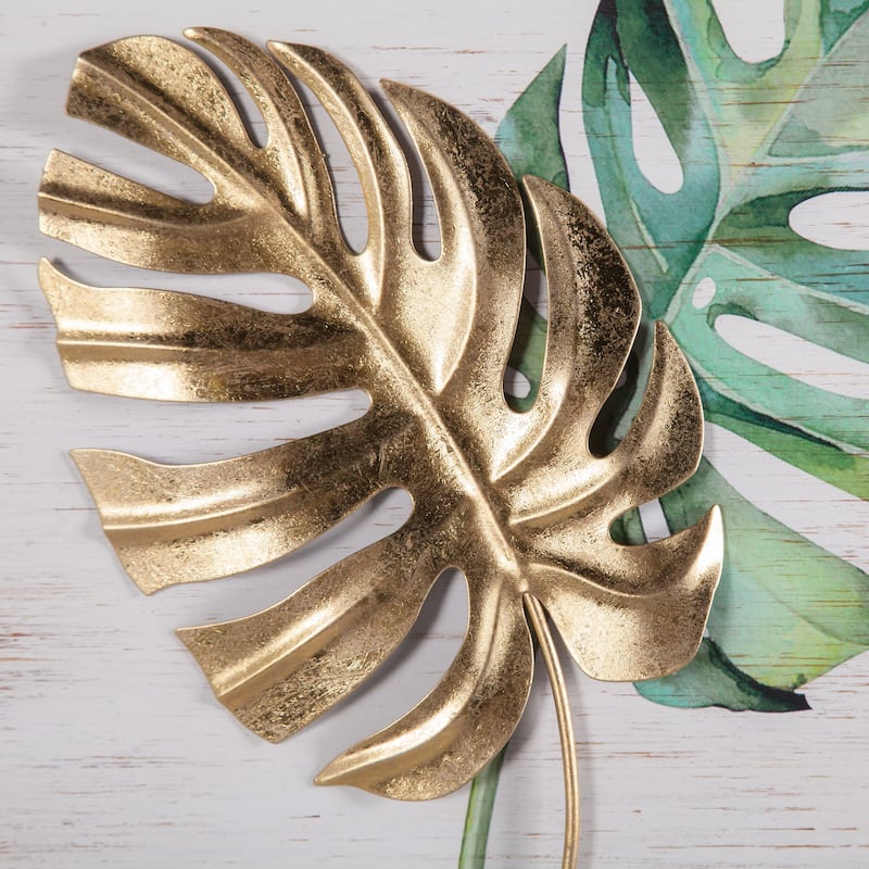Wood and Metal Tropical Leaf Wall Decor (Set of 2)
