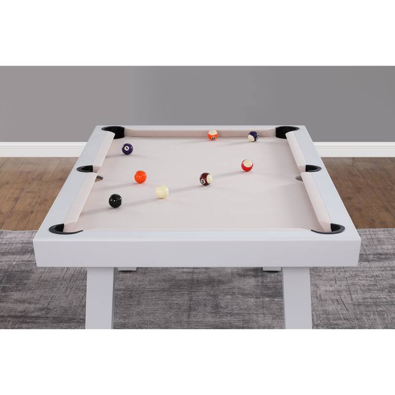 Laguna Indoor/Outdoor 7ft Slate Pool Table Dining Set with 2 Benches & Accessories, White Finish
