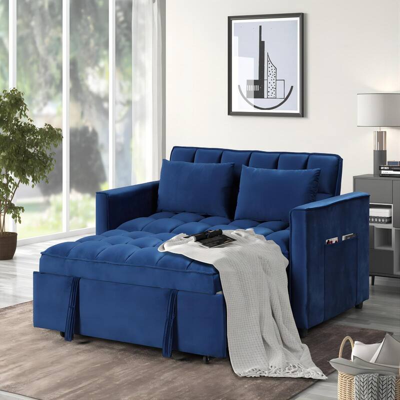 66.25'' Velvet Sofa - 66.25'' W X 34'' D - Navy Blue