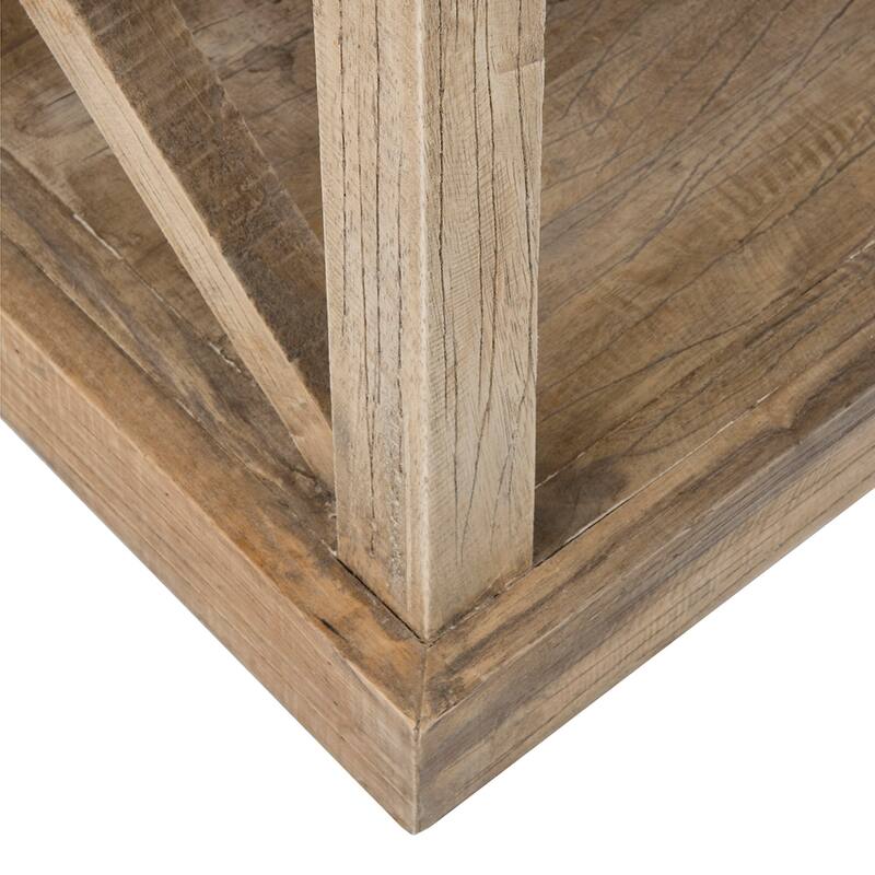 Distressed Natural Mindi Wood Cross Frame End Table by East at Main