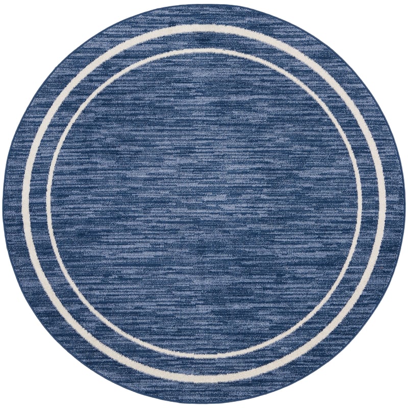Nourison Sandy Indoor / Outdoor Solid Area Rug - 4' Round - Navy/Ivory