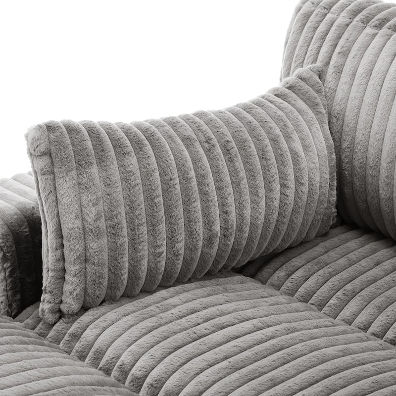 82" W Plush Corduroy Modular Sectional Sofa Chaise Lounge