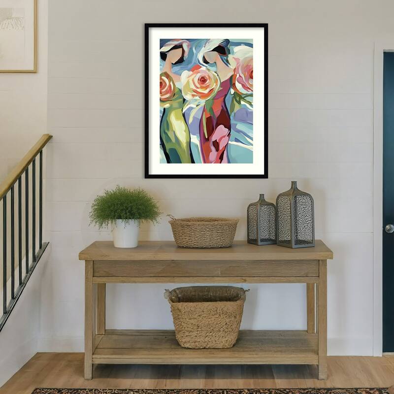 Two Women With Roses by Elena Avanesova Wood Framed Wall Art Print