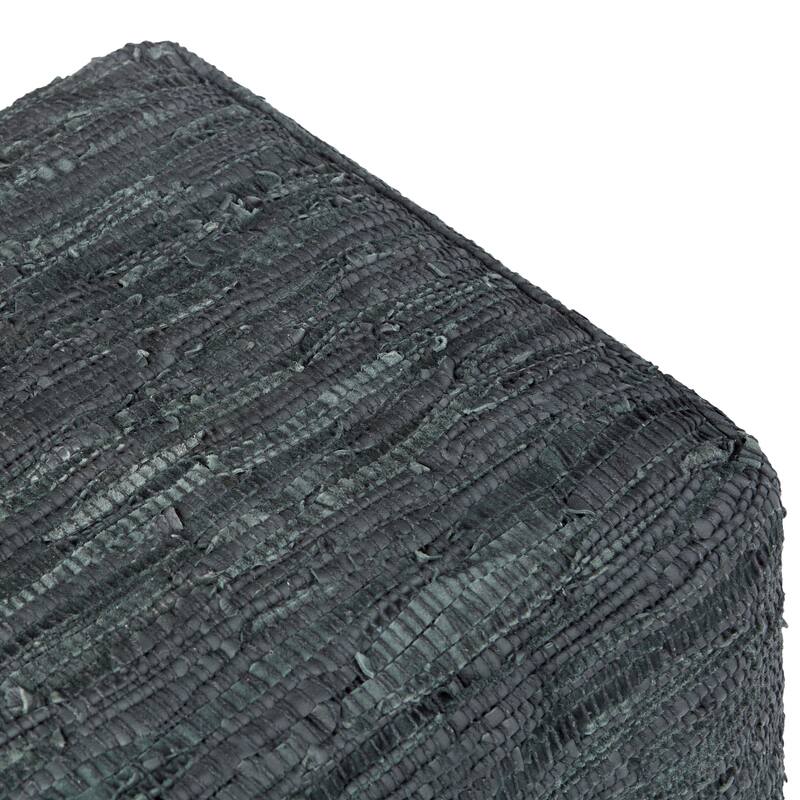 WYNDENHALL Garcia Boho Square Pouf in Woven Genuine Leather