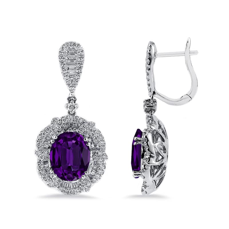 Auriya 4 5/8ct Fancy Oval-cut Amethyst Halo Diamond Drop Earrings 2 1/8ctw 18k Gold
