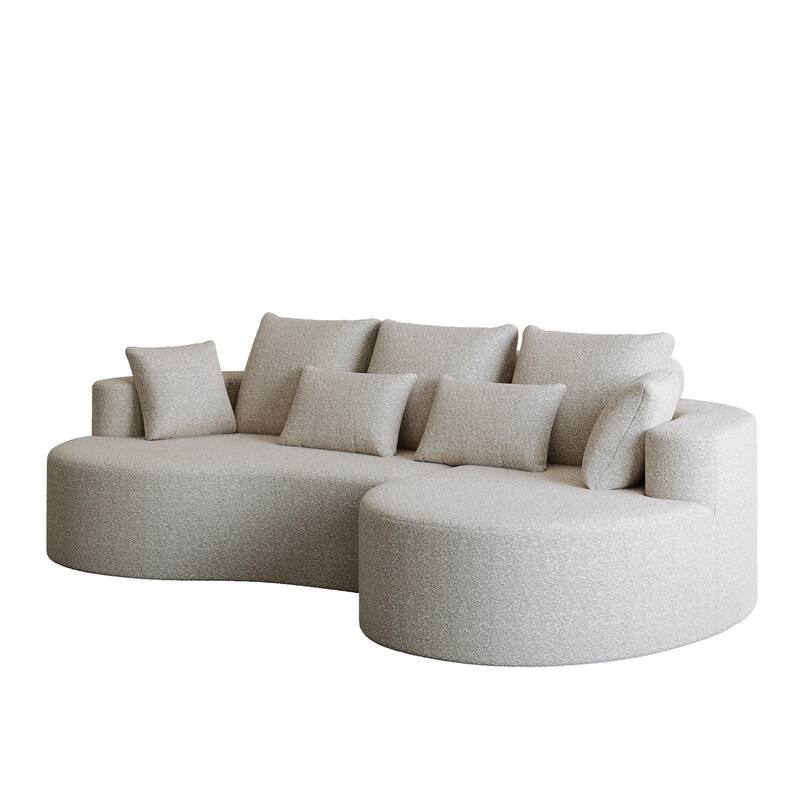 Oversized Chenille Upholstered Boneless Sofa, L-Shaped Curved Sectional Sofa, Deep Seat Cloud Couch with 7 Pillows