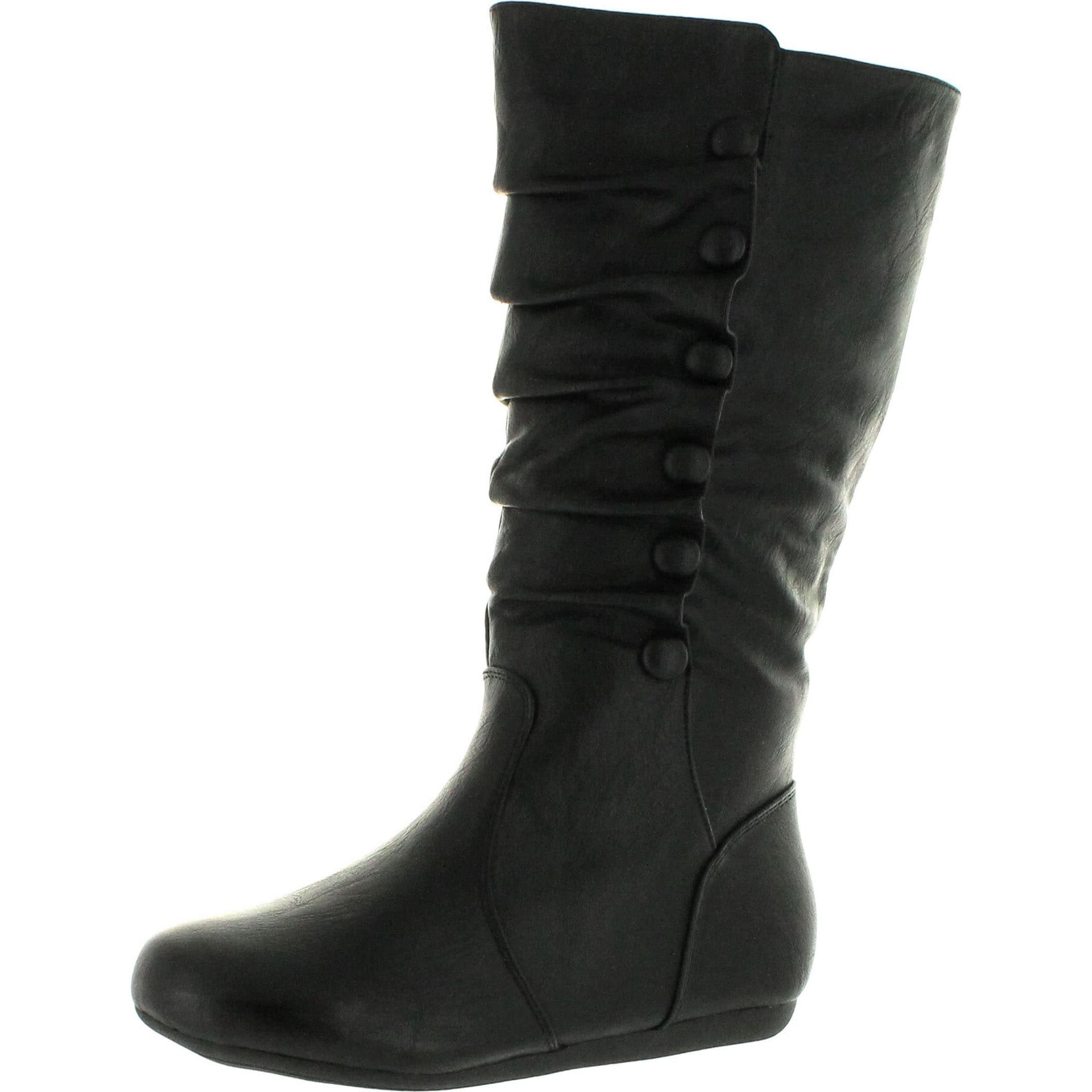 mid calf flat leather boots