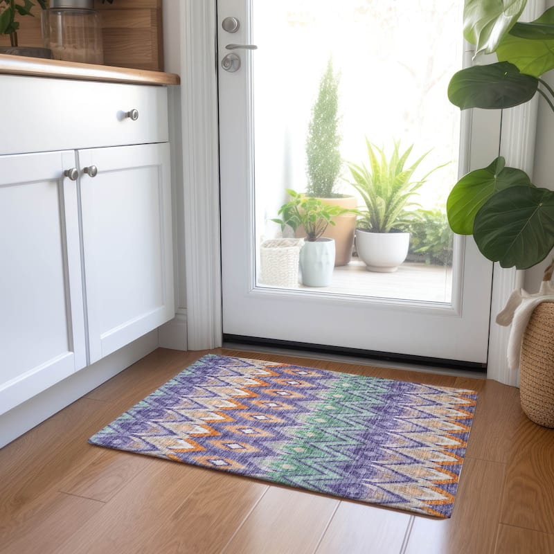 Machine Washable Indoor/ Outdoor Chantille Geometric Boho Rug - Purple - 1'8" x 2'6"