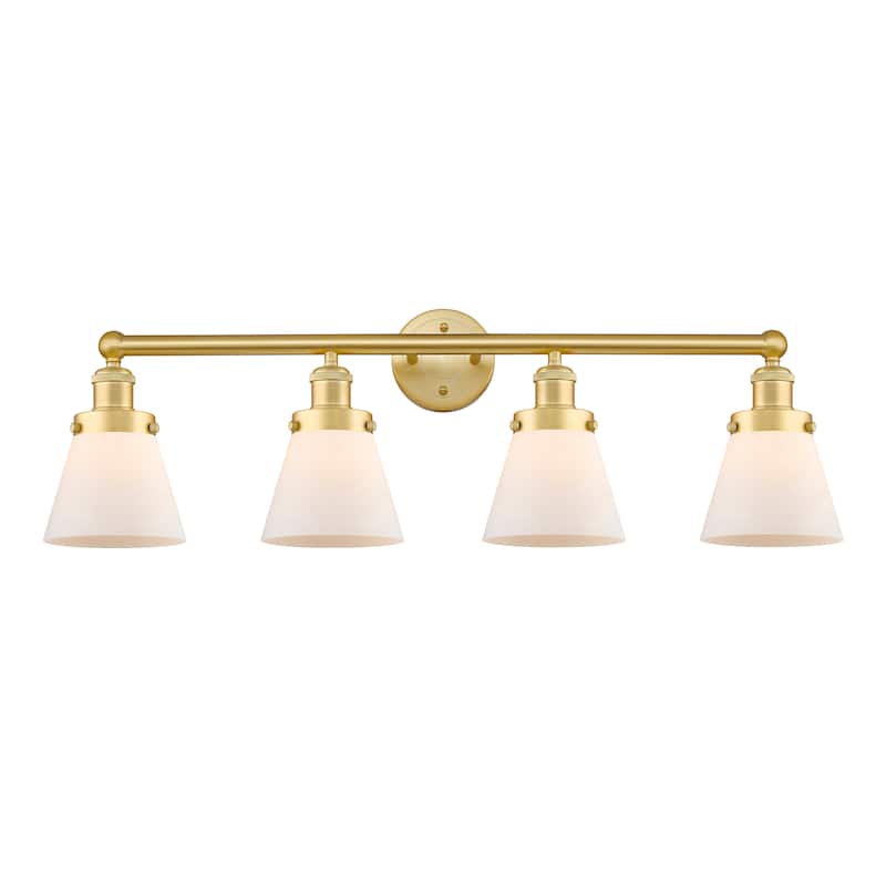 Innovations Lighting Cone - 4 Light 34" Bath Vanity Light - Satin Gold/Matte White