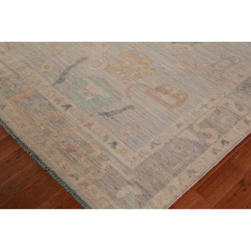 Hand Knotted Oriental 100% Wool Carpet Transitional All-Over Navy Blue & Blues Oushak Area Rug - 9' 2'' X 5' 10''