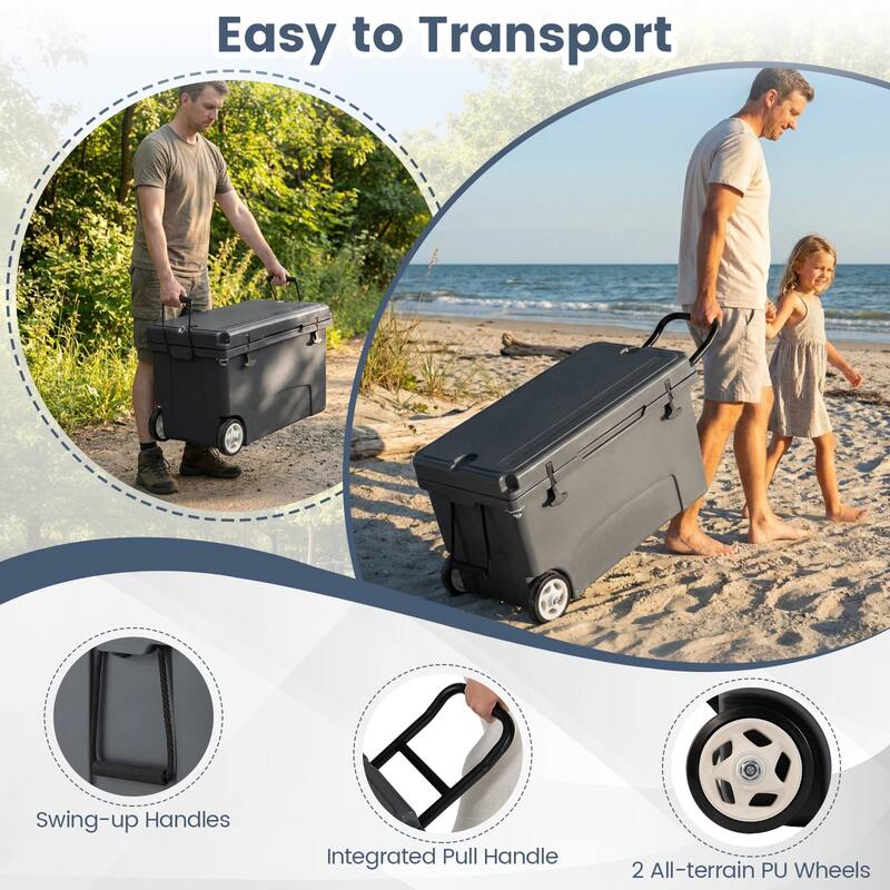 Gymax 75 Quart Portable Hard Cooler Insulated Rolling Cooler w/6-Day