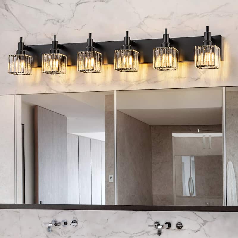 2/3/4-Light Modern Bathroom Crystal Vanity Light Wall Sconces - 43.3 - Black