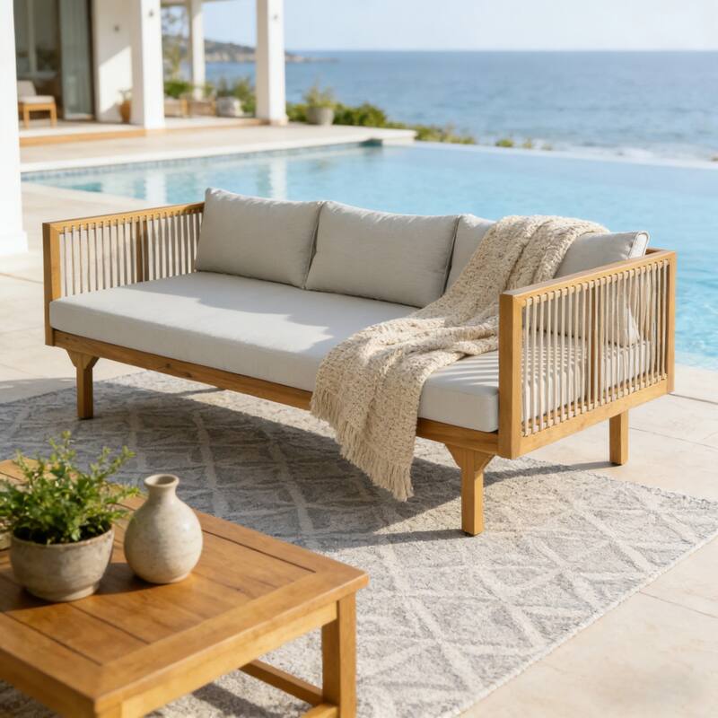 Christopher Knight Home - Acacia Wood Outdoor Patio Sofa with Rope Design
