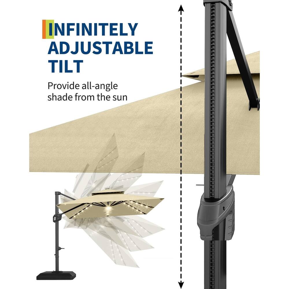Coromose 10' x 10' Heavy Duty Cantilever Patio Umbrella, with Solar LED Lights & Weighted Base