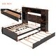 preview thumbnail 3 of 7, Full Size Wooden Bed With All-in-One Cabinet, Platform Bed with Shelf and Sockets, Kid's Bed with Twin XL Trundle, Brown