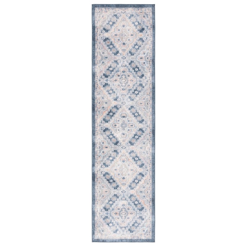 SAFAVIEH Blair Machine Washable Apostolica Slip Resistant Rug - 2'2" x 8' Runner - Grey/Navy