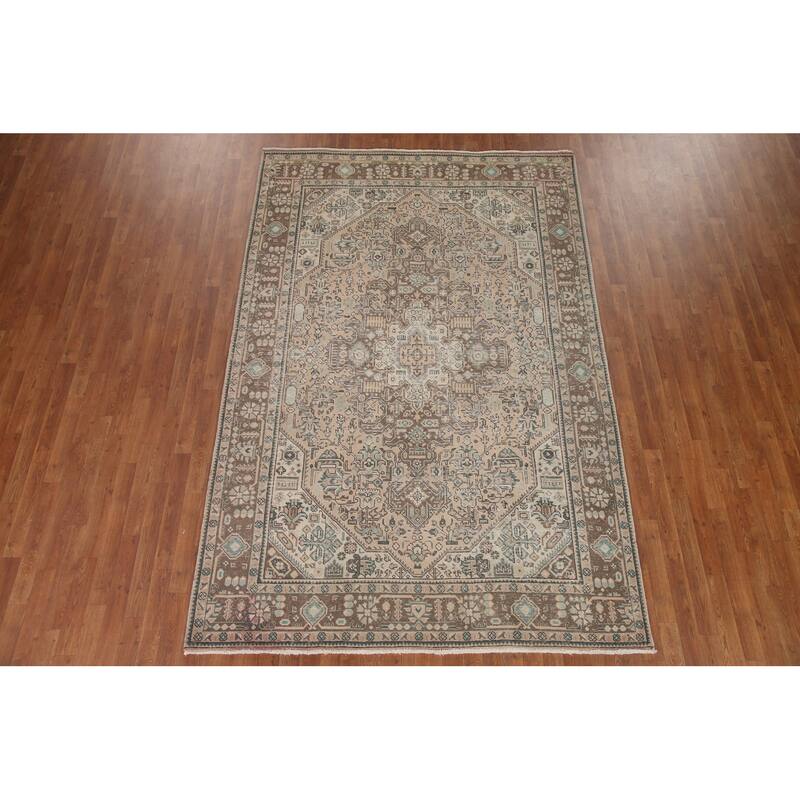 Hand Knotted Oriental 100% Wool Carpet Traditional Medallion Peach Tabriz Area Rug - 9' 9'' X 6' 5''