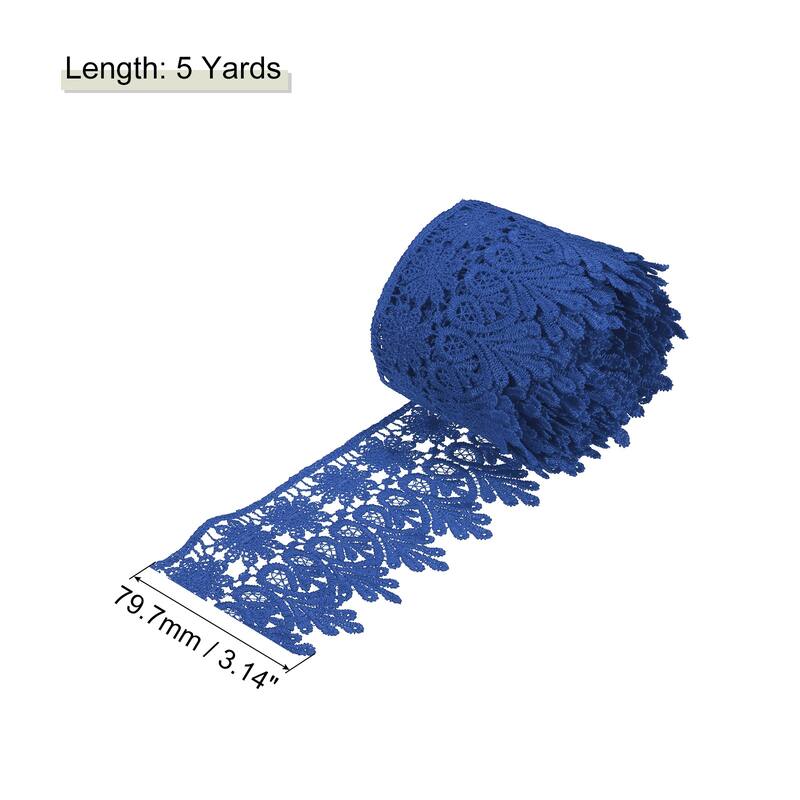 3 Inch Wide Lace Ribbon Floral Pattern Embroidered Lace Trim - Navy - 5 Yard