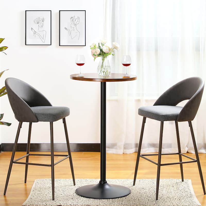Glitzhome 39.5"H Modern Bistro Walnut Top Round Pub Bar Table