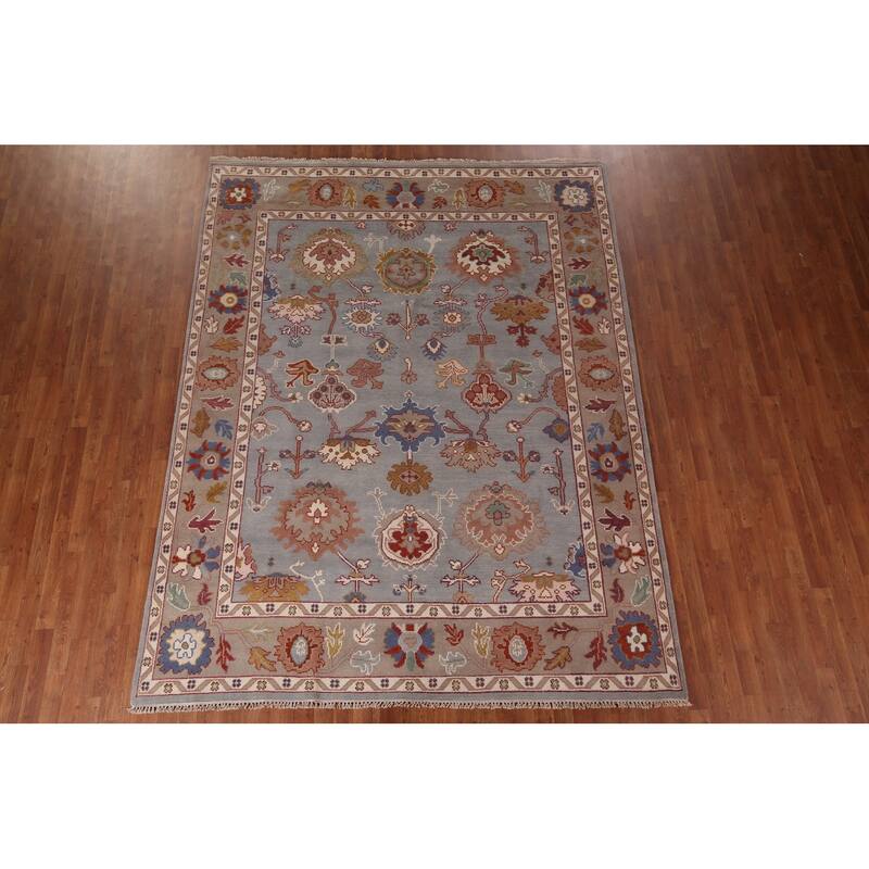 Blue Oushak Indian Area Rug Hand-Knotted Wool Carpet - 7'11"x 10'0"