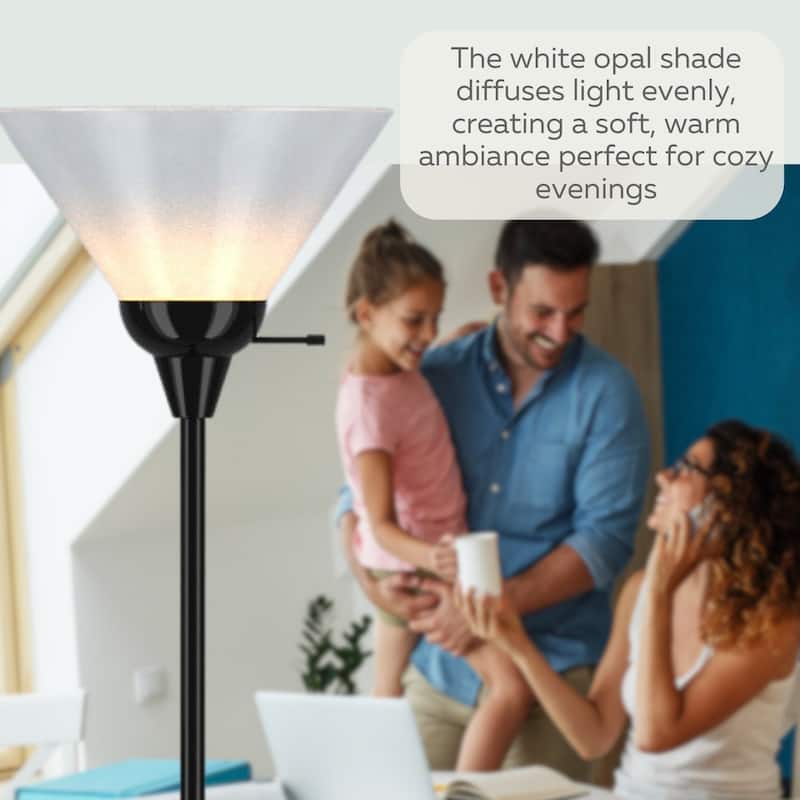 Black Floor Lamp with Opal White Cone Shade - 70 Inches 10 Inches