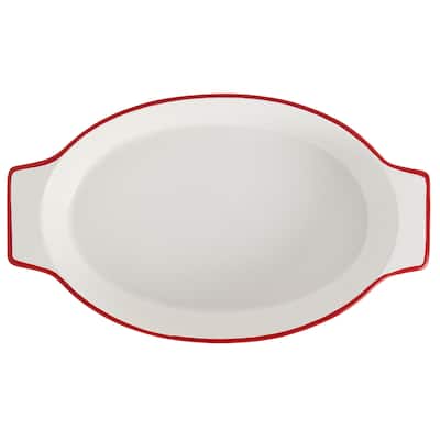 Denmark Tools for Cooks 15" x 9" Oval White Ceramic Baker w/ Red Rim