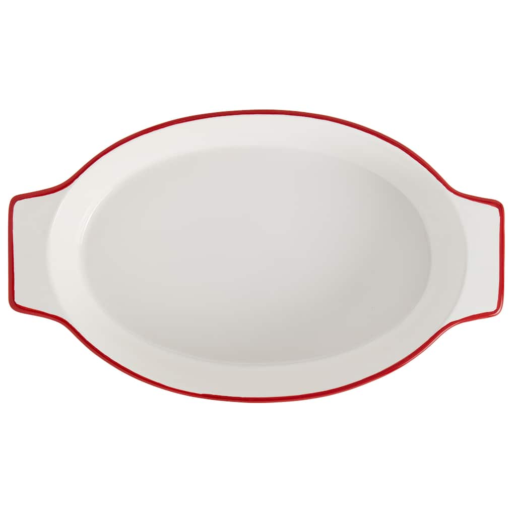 Denmark Tools for Cooks 15" x 9" Oval White Ceramic Baker w/ Red Rim