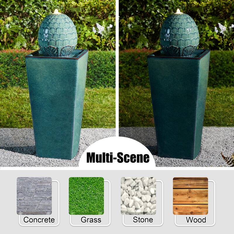 36"H Oversized Artichoke Pedestal LED Ceramic Fountain by Glitzhome
