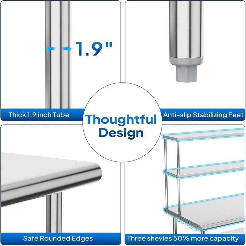 60 X 30 In. Stainless Steel Table With Overshelves And Detachable Hooks - N/A
