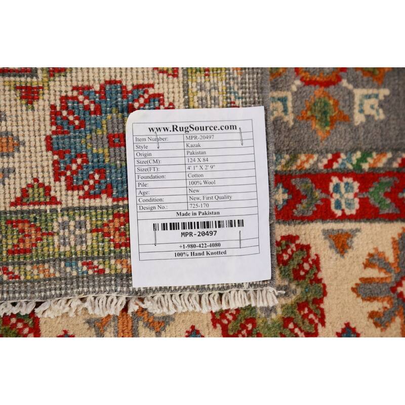 Gray Kazak Oriental Foyer Rug Handmade Wool Carpet - 2'9"x 4'1"