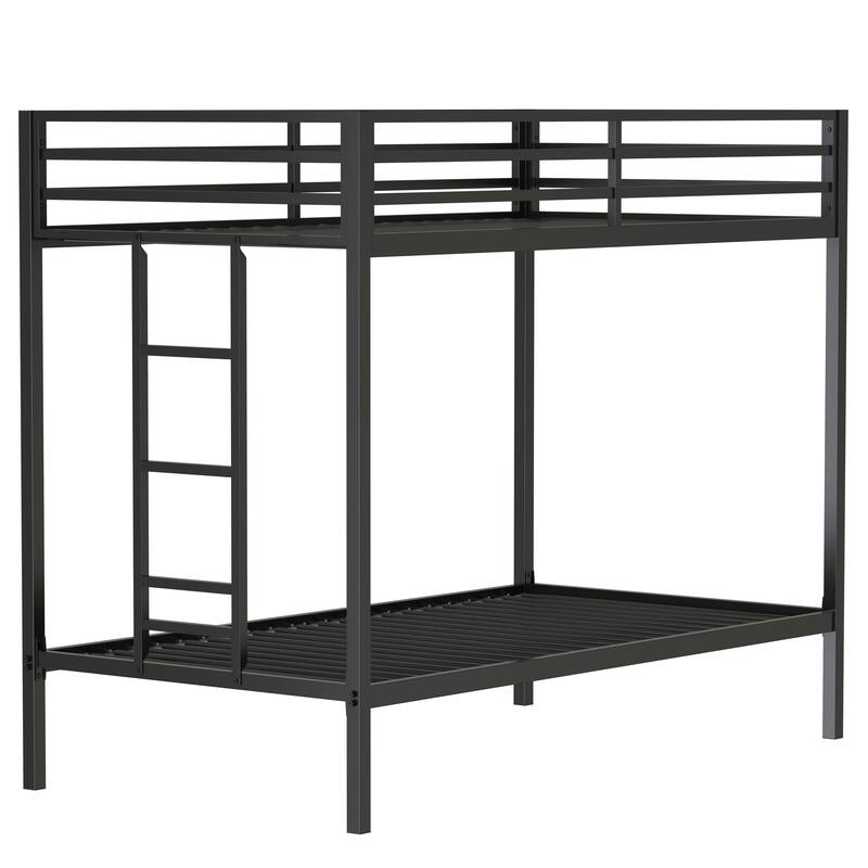 Twin Over Twin Bunk Bed with Ladder and Guardrails, Metal Frame, Space-Saving Design for Kids and Adults