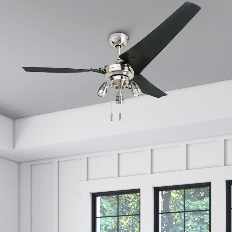 56" Honeywell Phelix Brushed Nickel Contemporary Indoor LED Ceiling Fan with Light, Pull Chain - Brushed Nickel - Hardwired