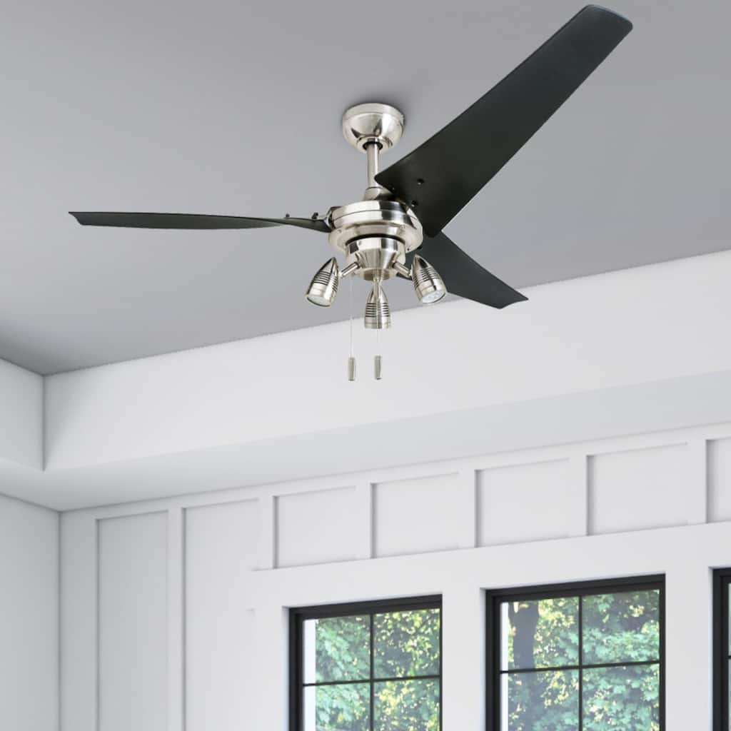 56" Honeywell Phelix Brushed Nickel Contemporary Indoor LED Ceiling Fan with Light, Pull Chain