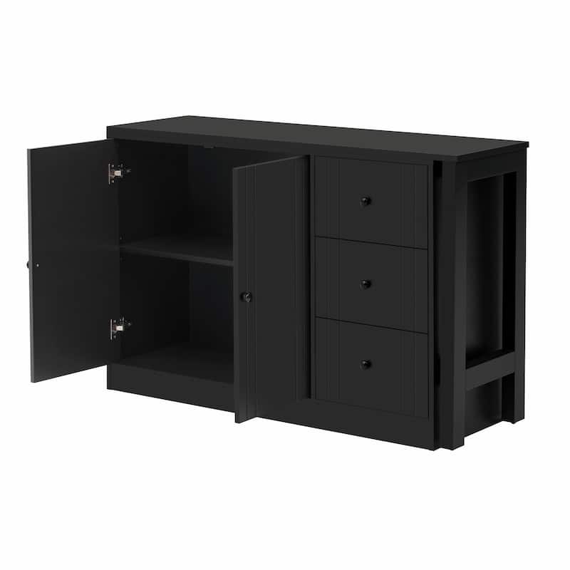 89.7'' Wooden Sideboard with Extendable Table - Multifunctional Storage Cabinet with 2 Doors and 3 Drawers