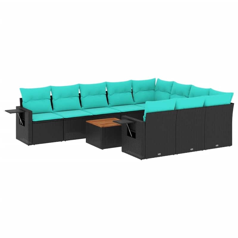 vidaXL 11 Piece Patio Sofa Set with Cushions Black Poly Rattan - 24.4 x 24.4 x 27.2