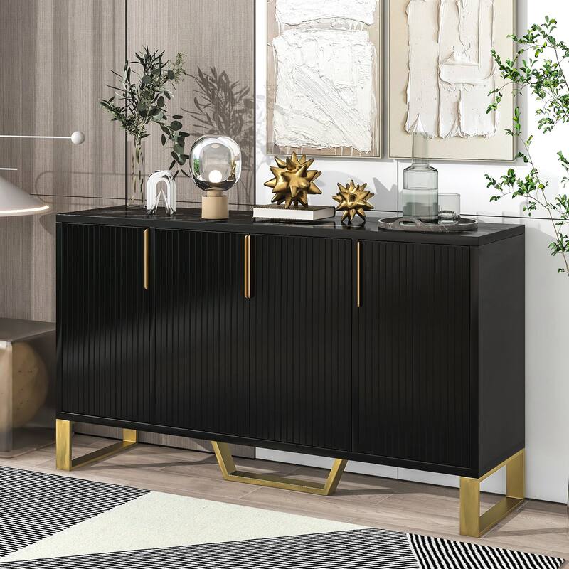 Modern sideboard with Four Doors, Metal handles & Legs and Adjustable Shelves Kitchen Cabinet