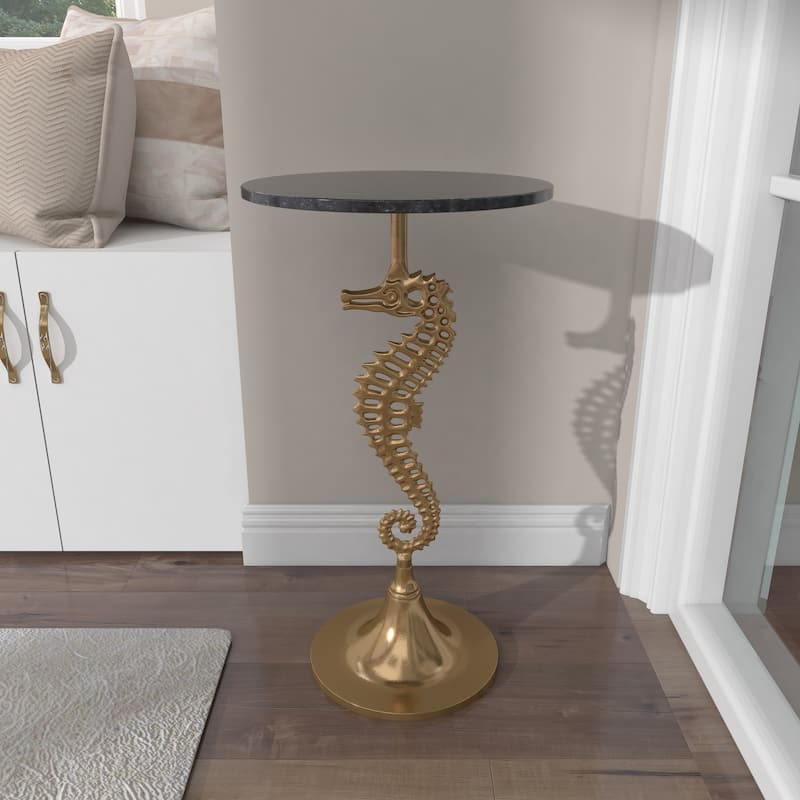 Aluminum Metal Sea Horse Pedestal Side End Accent Table with Tray Top - Silver or Gold - Roche River Decor