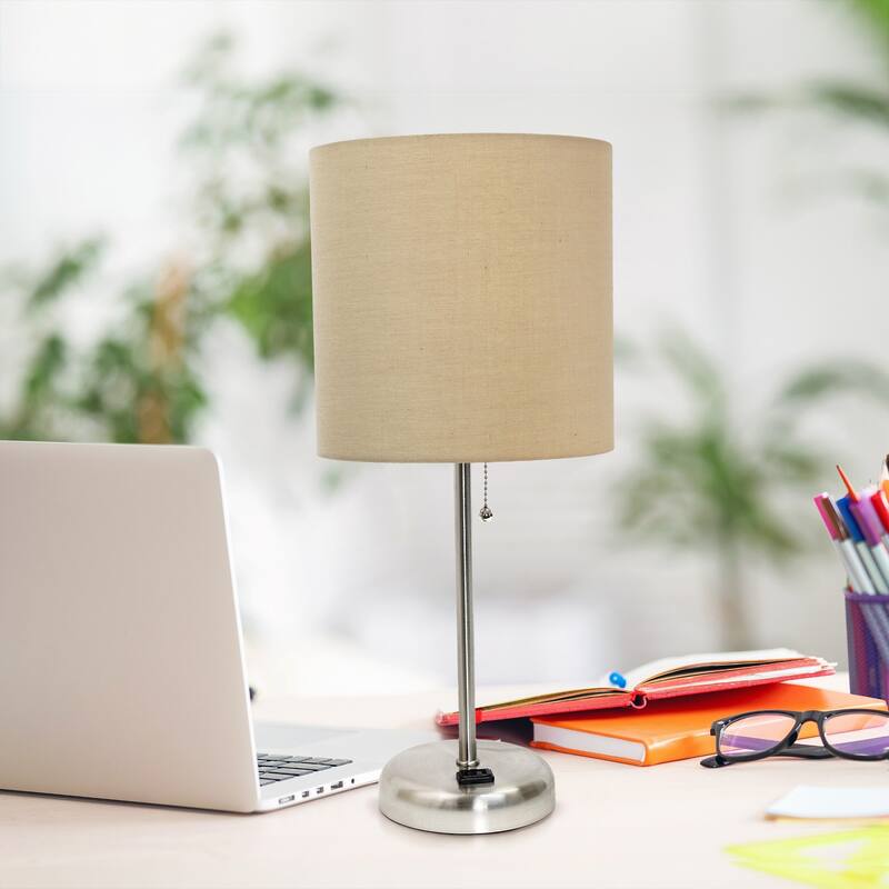 Stick Table Lamps with Drum Shade - 19.5" - Silver and Tan