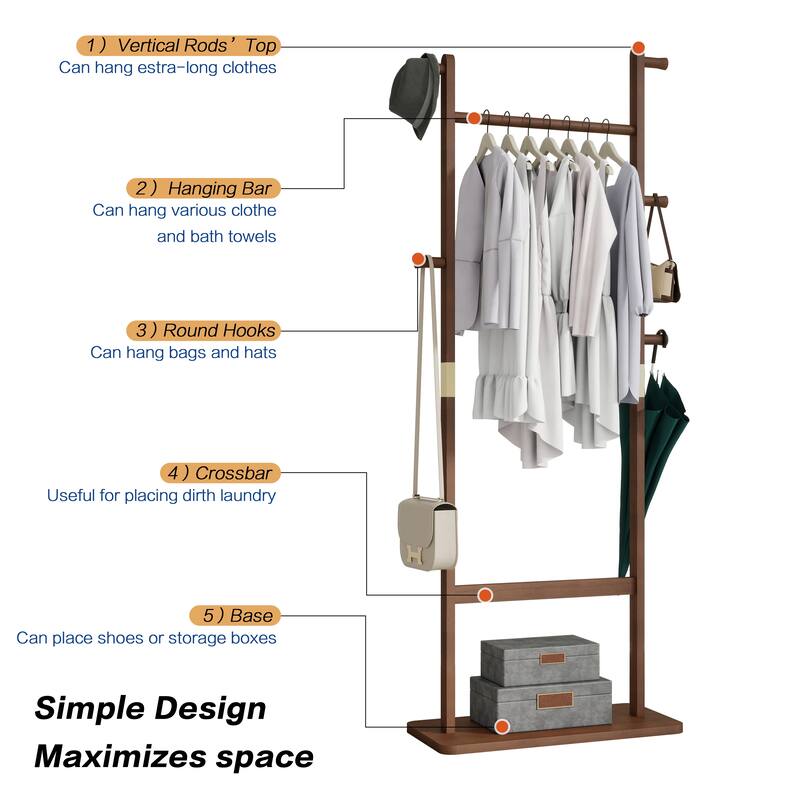 23.6"L Wood Coat Racks Hanger,23.6" * 11" *64.1"