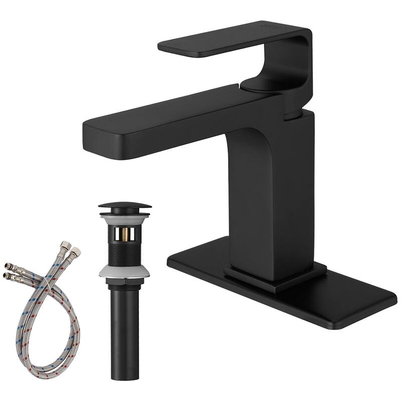 Single Handle Bathroom Faucet with Pop-up Drain 1 Hole Brass Modern Bathroom Sink Basin Vanity Faucets - Matte Black