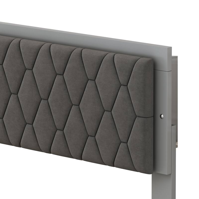 Modern Queen Bed with Diamond Quilting and LED Lighting